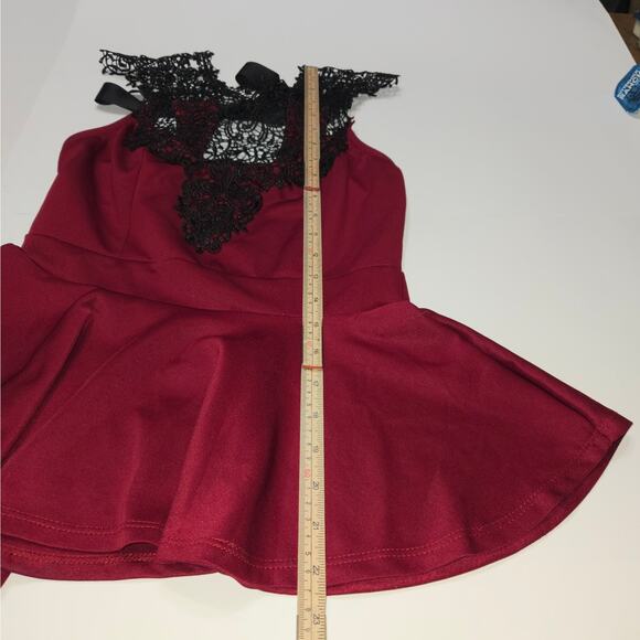 Womens Medium Sleeveless Top Stretch Peplum Maroon Lace Vamp Goth Whimsigoth - Picture 5 of 9